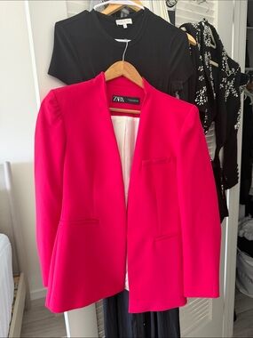 Zara Fuchsia Open-Front Tailored Blazer